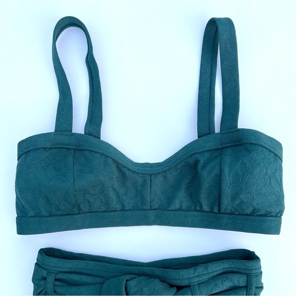 Peony Textured Belted High-Waisted Tie Two Piece Swimsuit Bikini Green Small - Picture 6 of 16